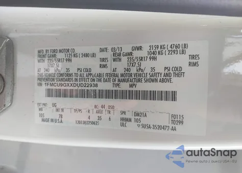 2013 Ford Escape Se from USA, damaged, VIN 1FMCU9GXXDUD22938